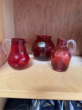 Red Handblown Glass Vases and Pitchers - Vintage Style